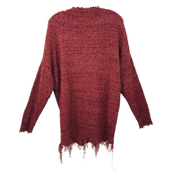 Umgee Sweater Womens XL Distressed Hem V Neck Pullover Knit Wine NEW - Picture 2 of 16